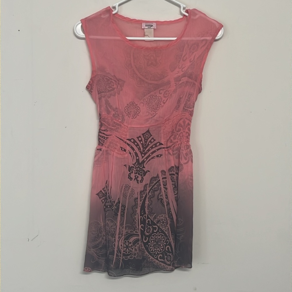 🌞 Orange Brand Sheer peach tunic top Pretty dressy feminine Made in USA women S